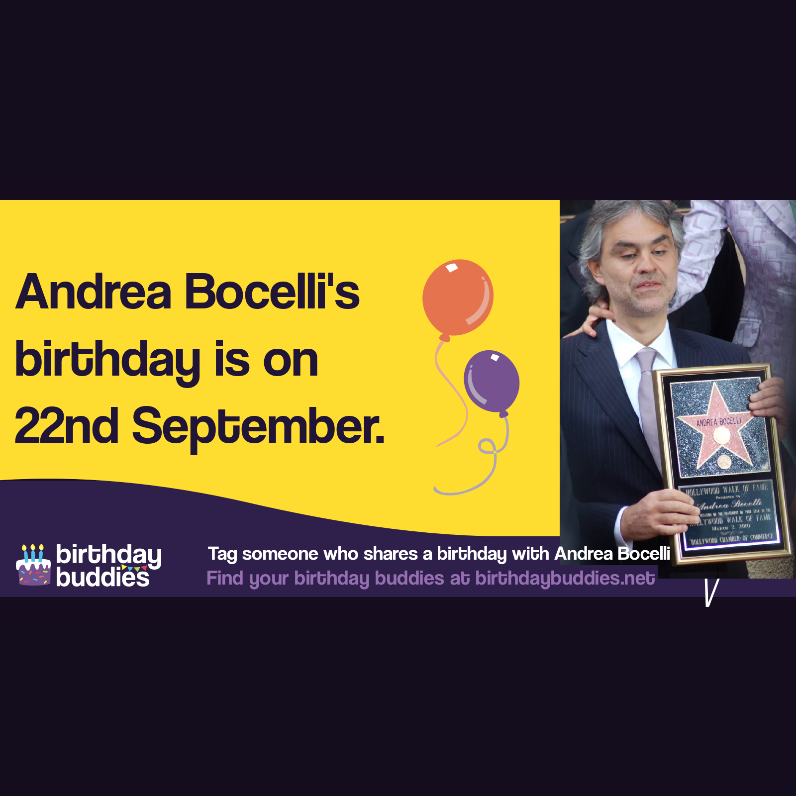Andrea Bocelli’s birthday is 22nd September 1958