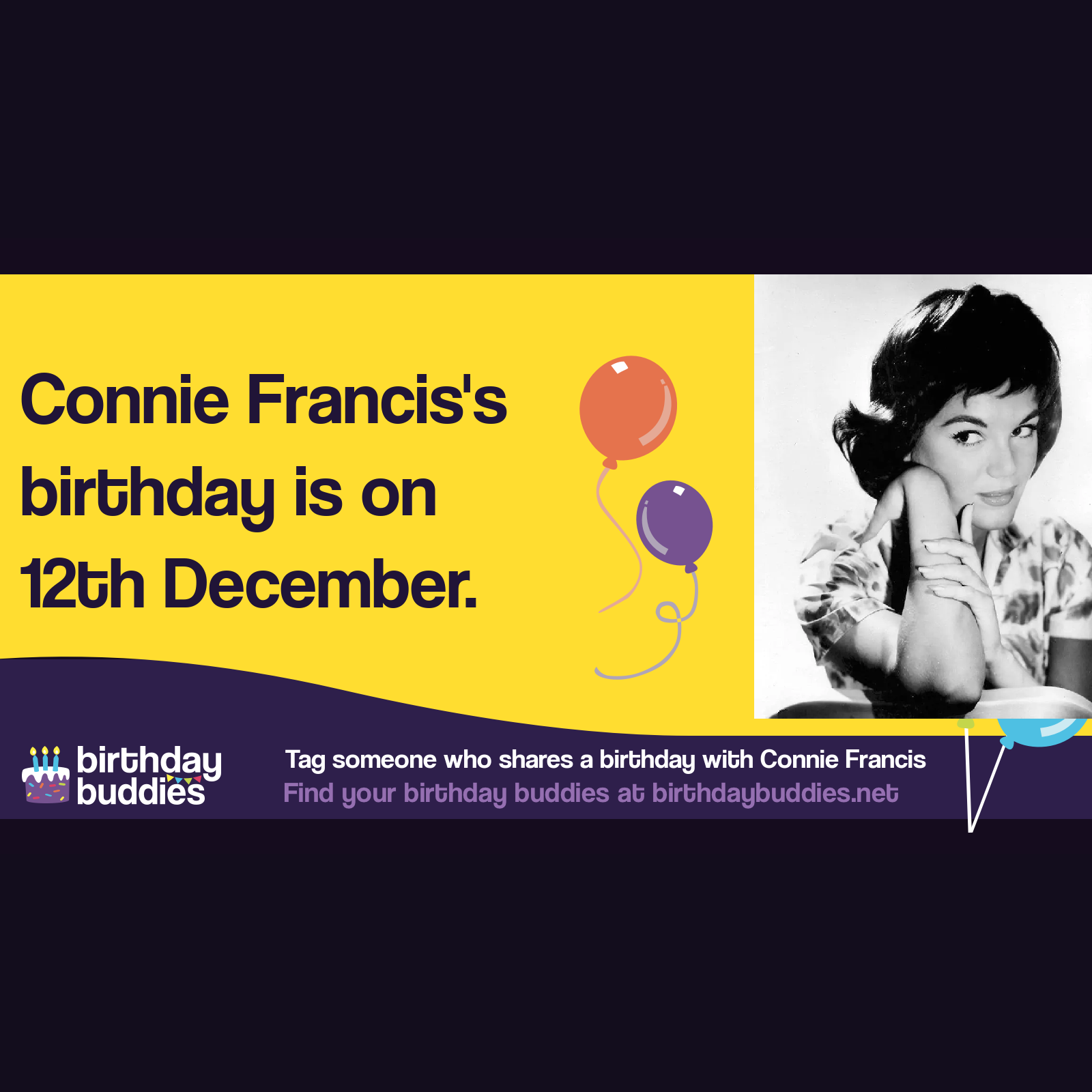 Connie Francis’s birthday is 12th December 1938