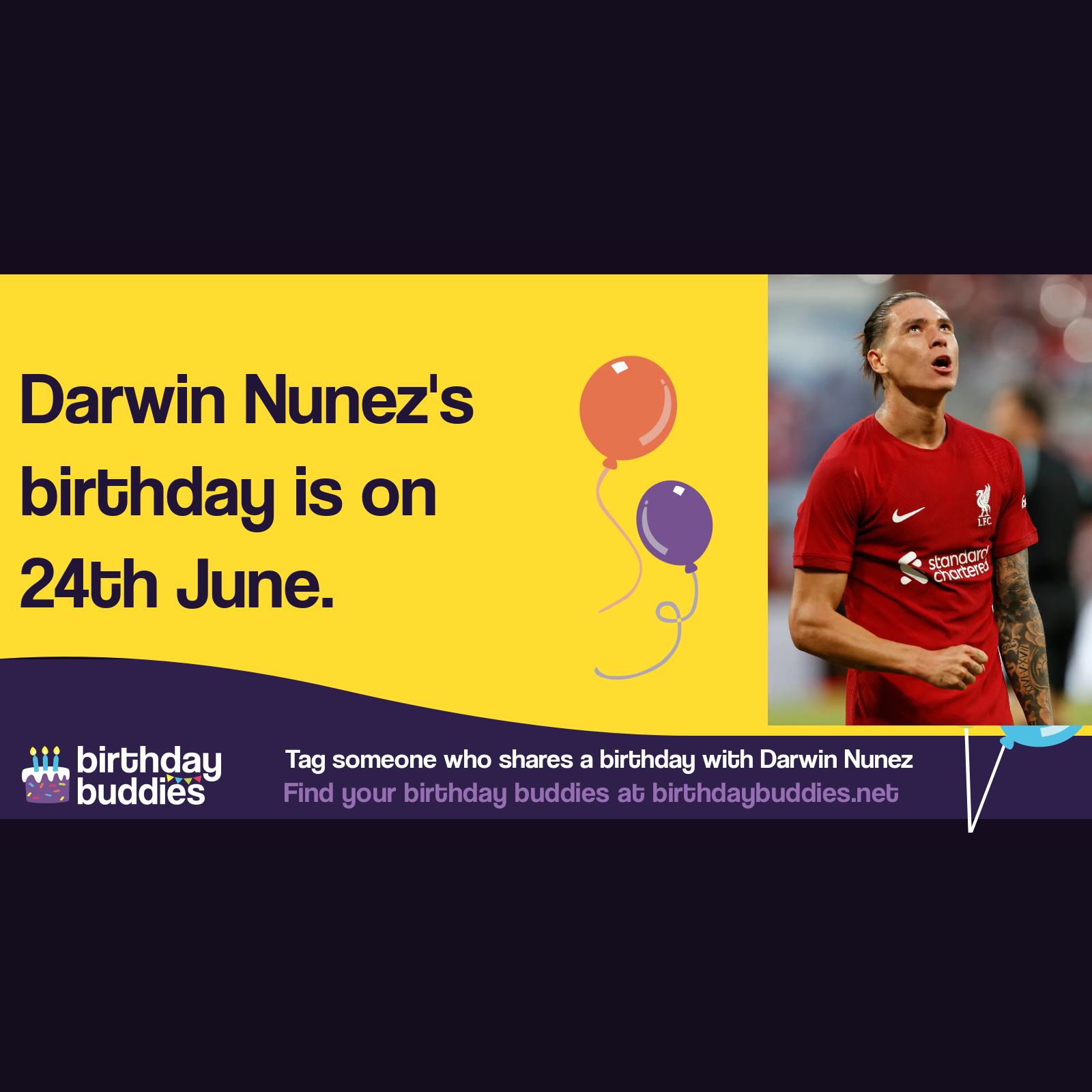 Darwin Núñez's birthday is 24th June 1999