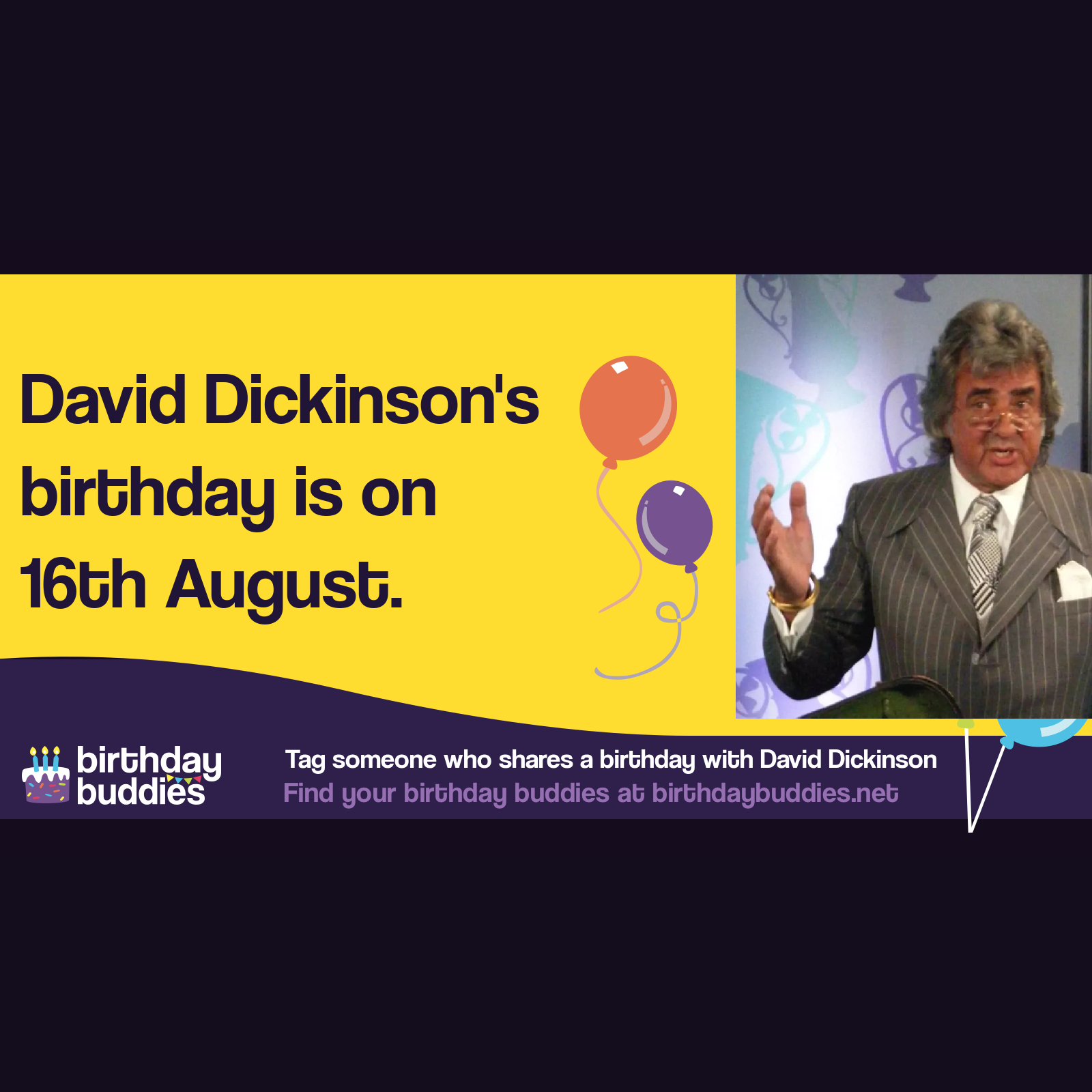 David Dickinson’s birthday is 16th August 1941