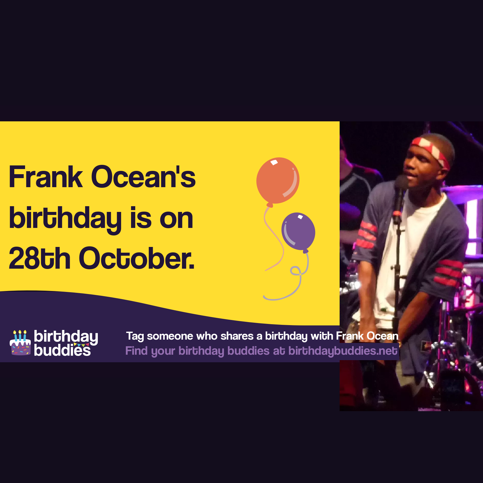 Frank Ocean's birthday is 28th October 1987