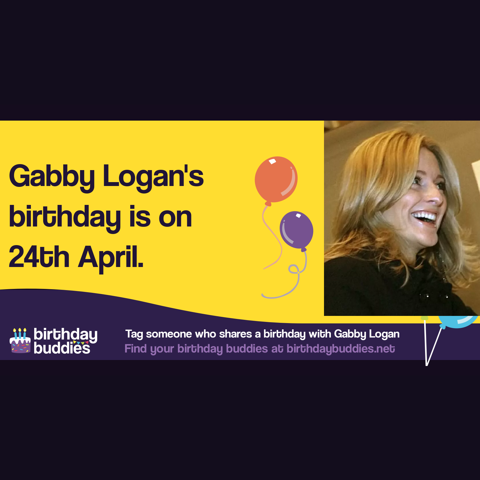 Gabby Logan’s birthday is 24th April 1973
