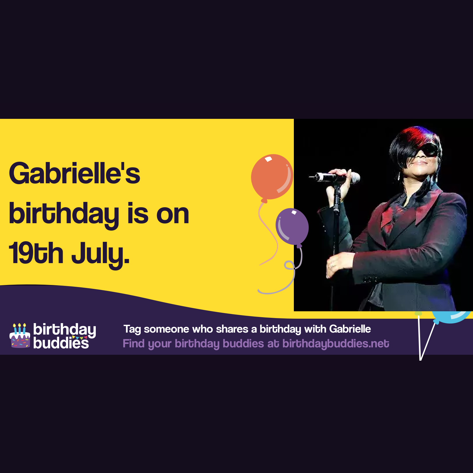 Gabrielle’s birthday is 16th April 1970