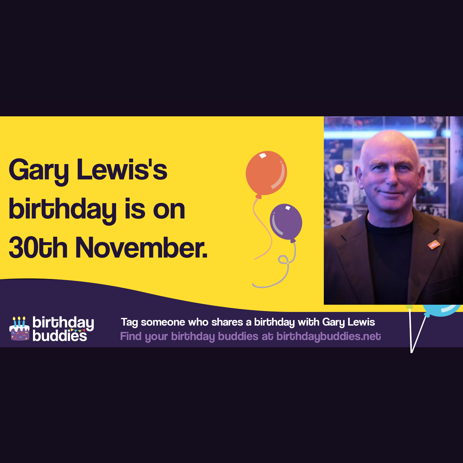Gary Lewis&rsquo;s birthday is 30th November 1958