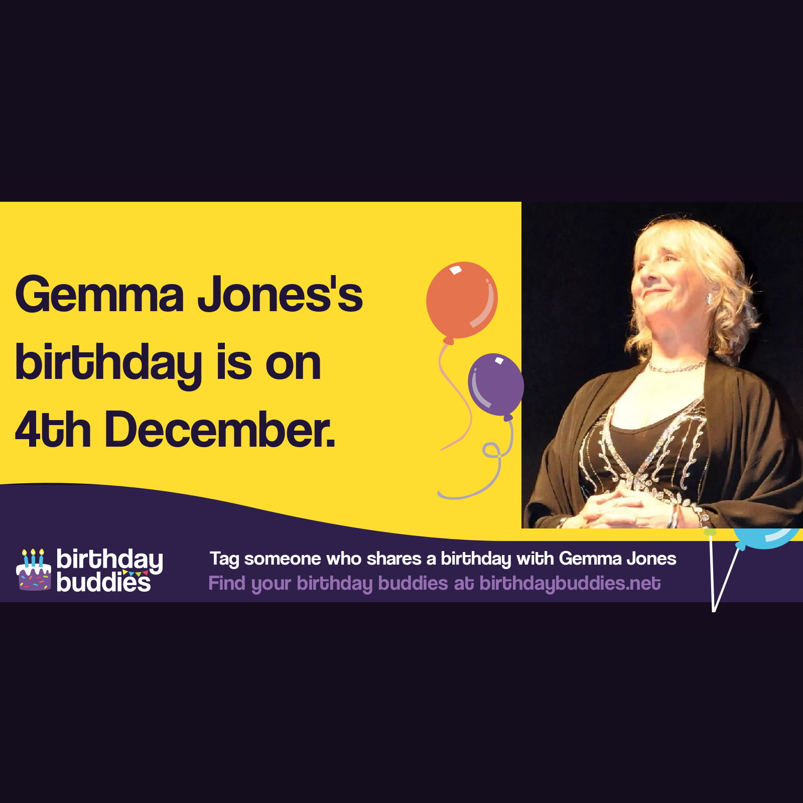 Gemma Jones&rsquo;s birthday is 4th December 1942