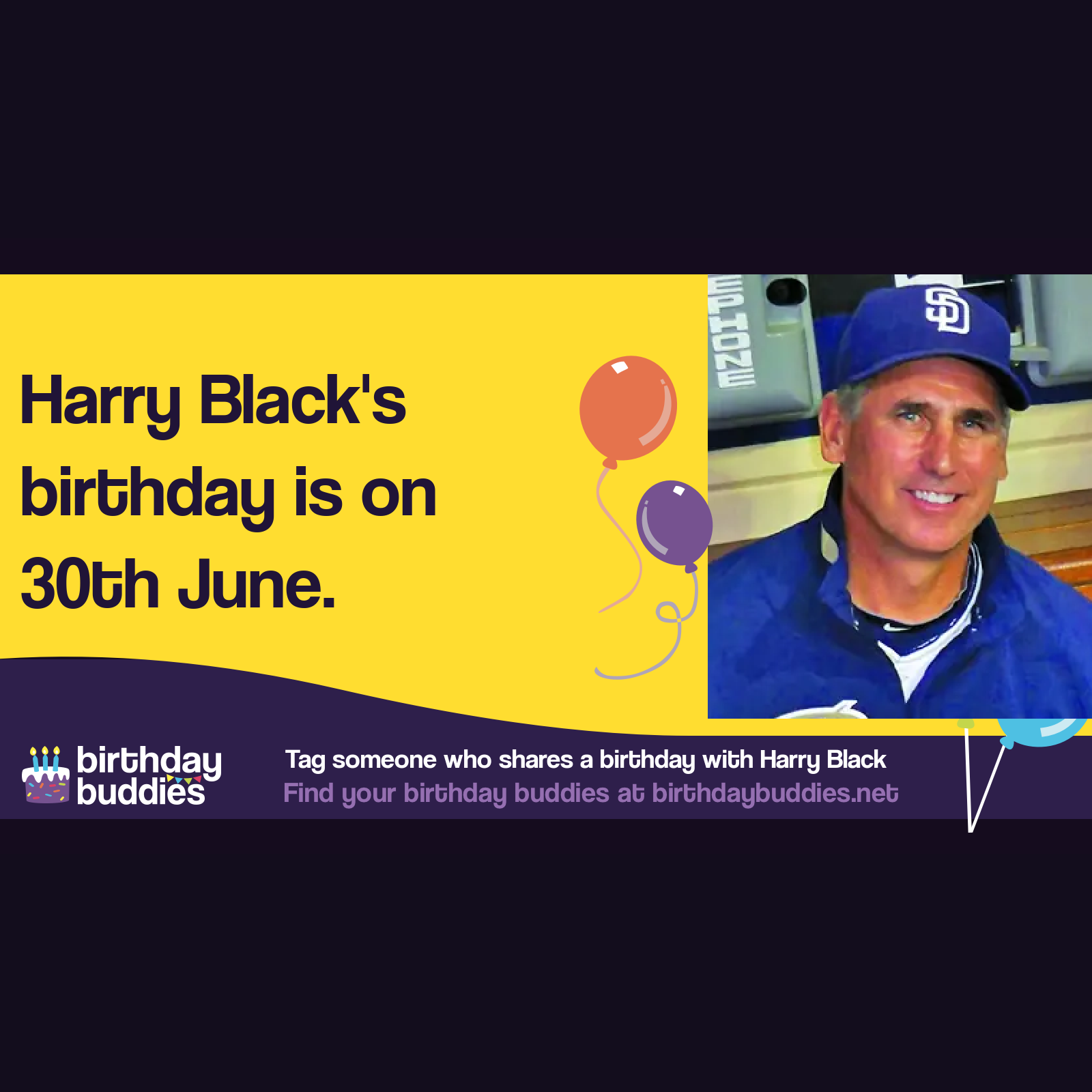 Harry Black's birthday is 30th June 1957