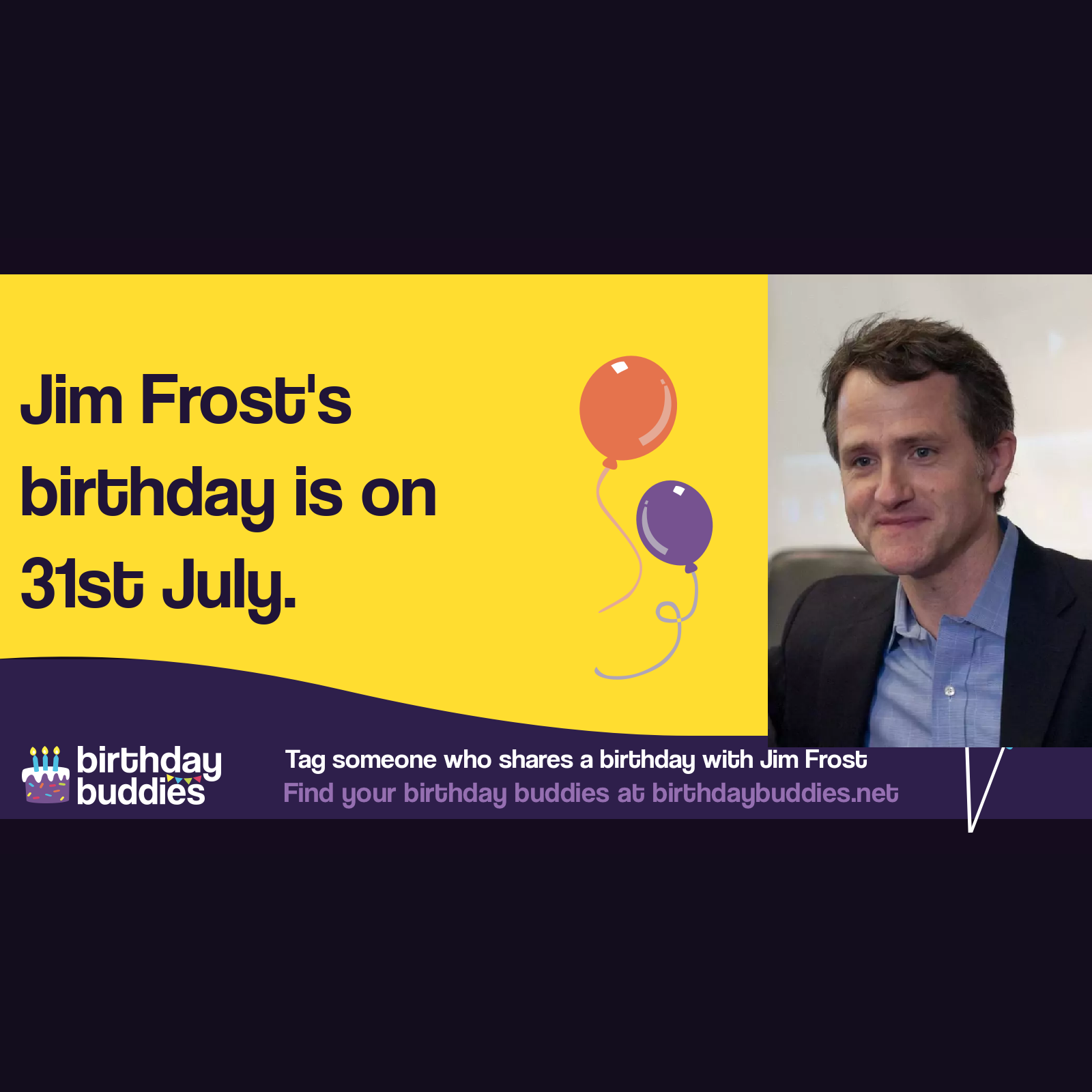 Jim Frost's birthday is 31st July 1966