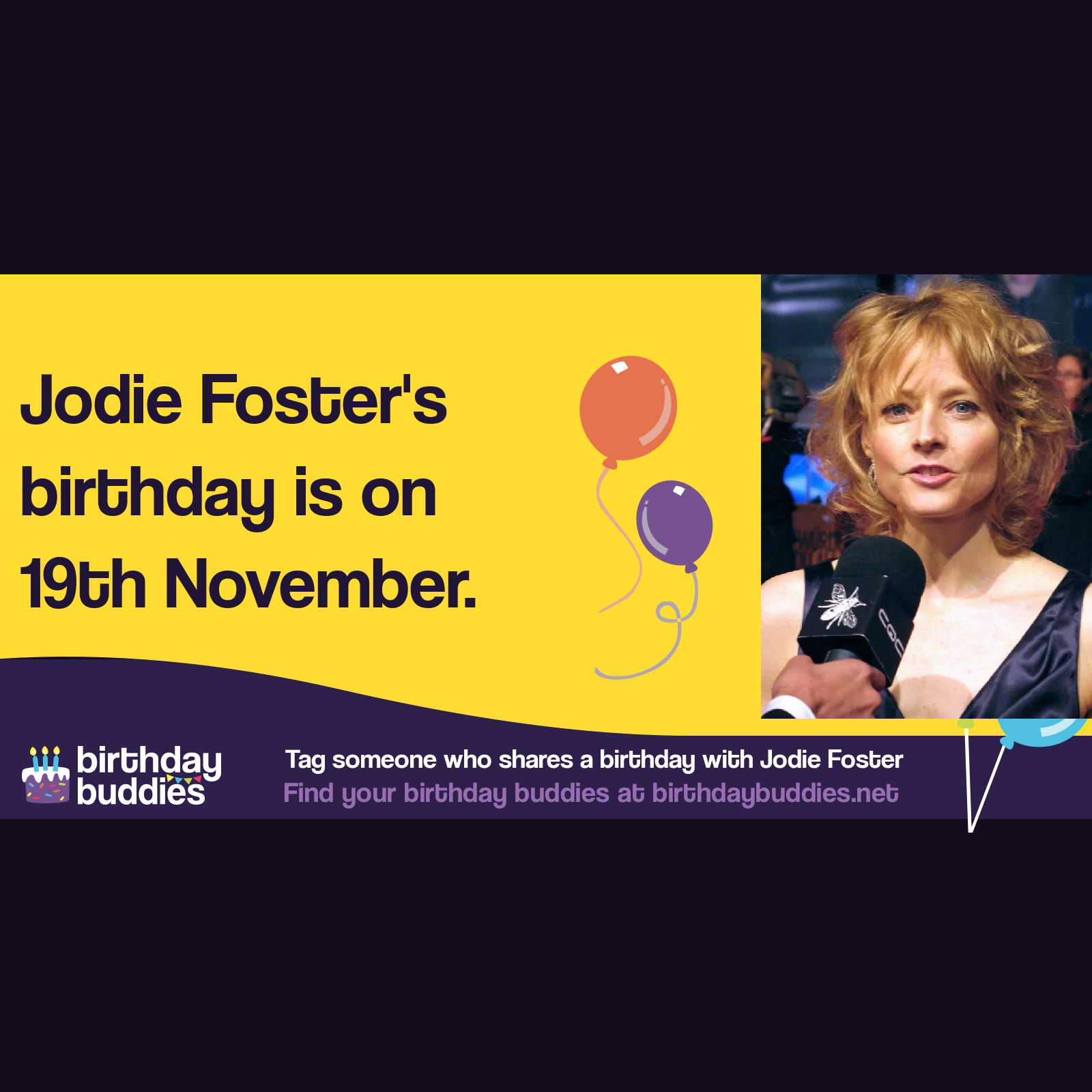 Jodie Foster’s birthday is 19th November 1962