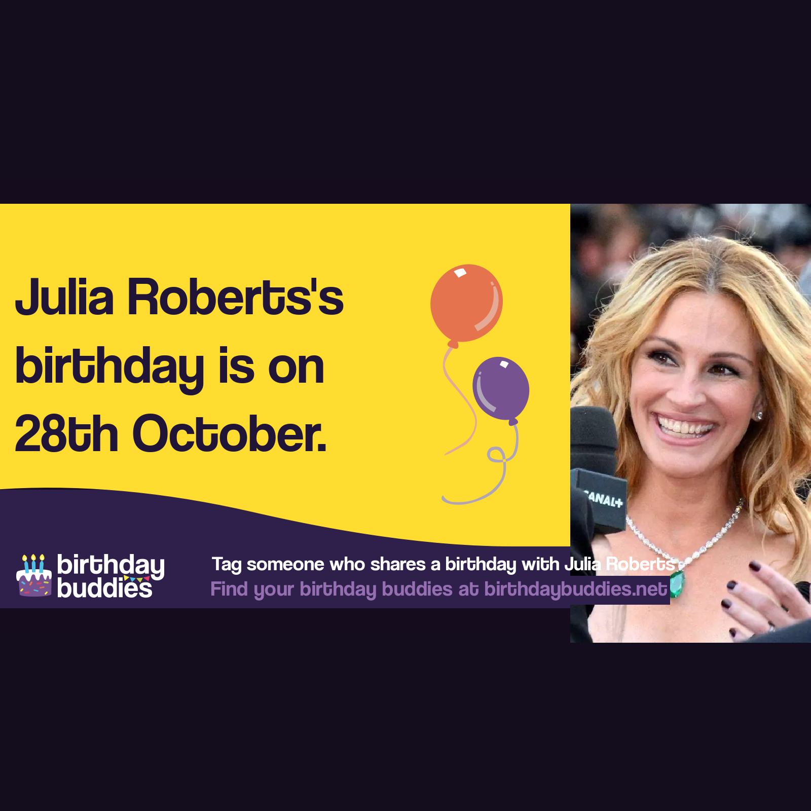 Julia Roberts's birthday is 28th October 1967