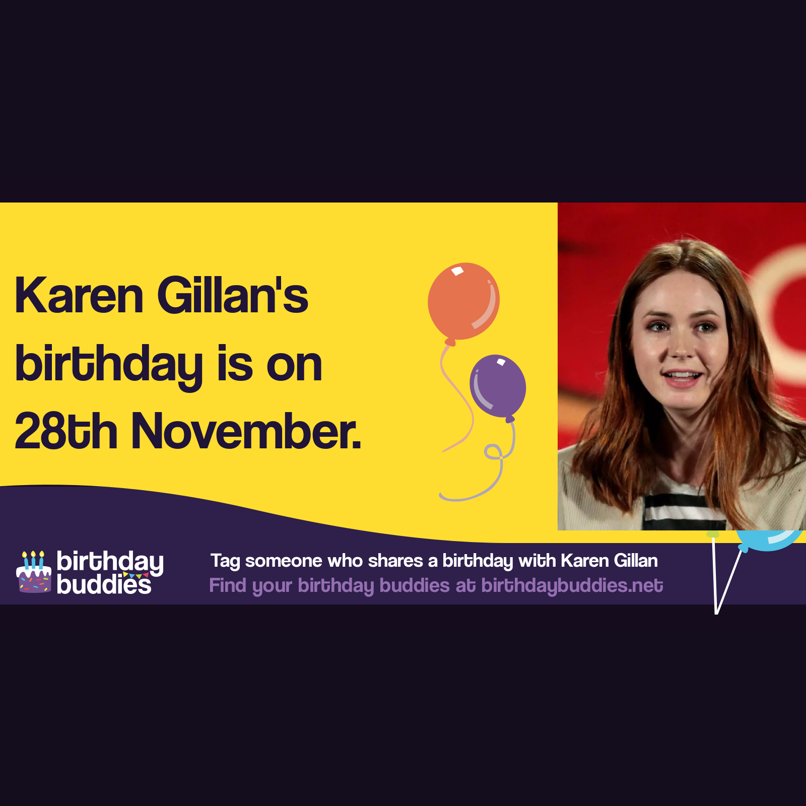 Karen Gillan’s birthday is 28th November 1987