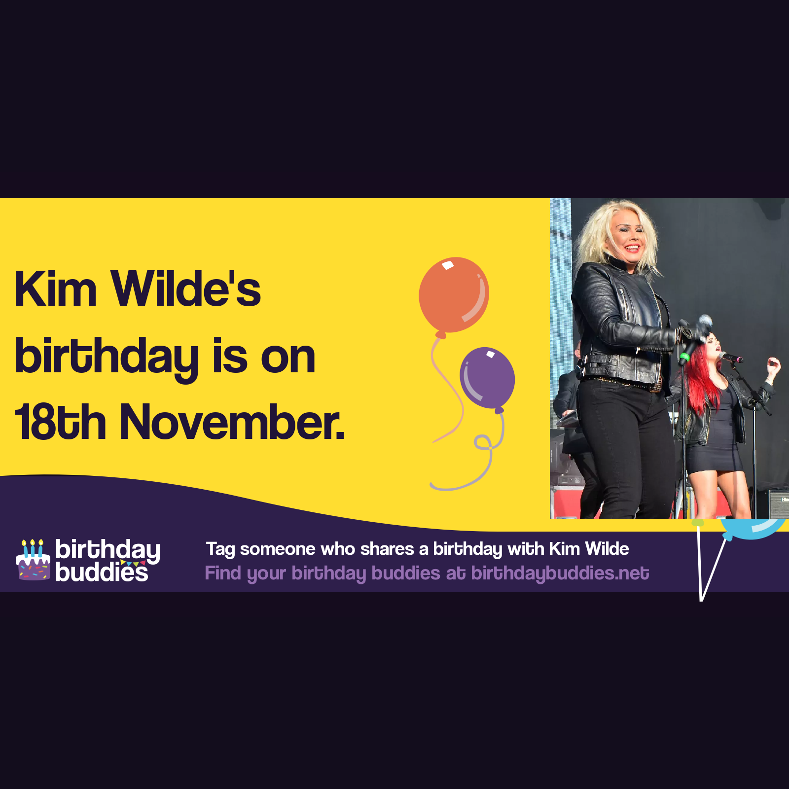 Kim Wilde’s birthday is 18th November 1960