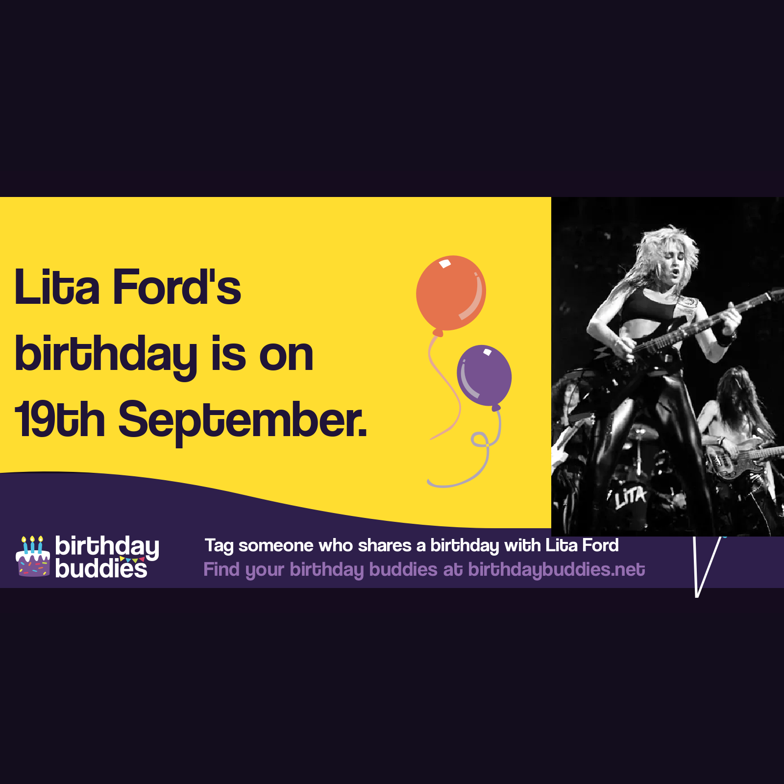 Lita Ford’s birthday is 19th September 1958