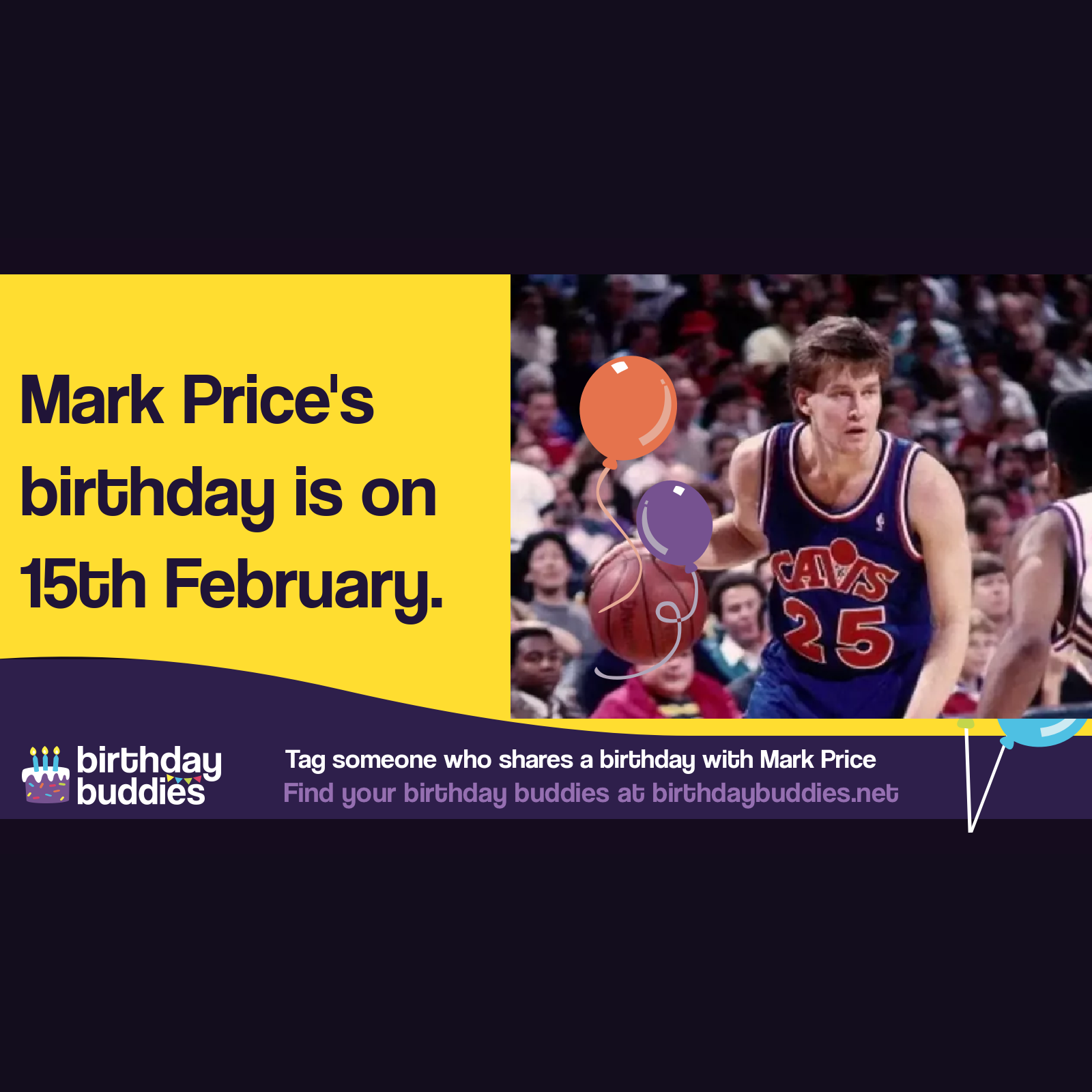 Mark Price's birthday is 15th February 1964