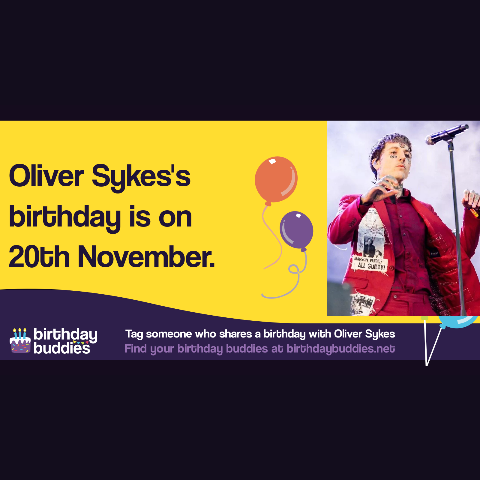 Oliver Sykes’s birthday is 20th November 1986