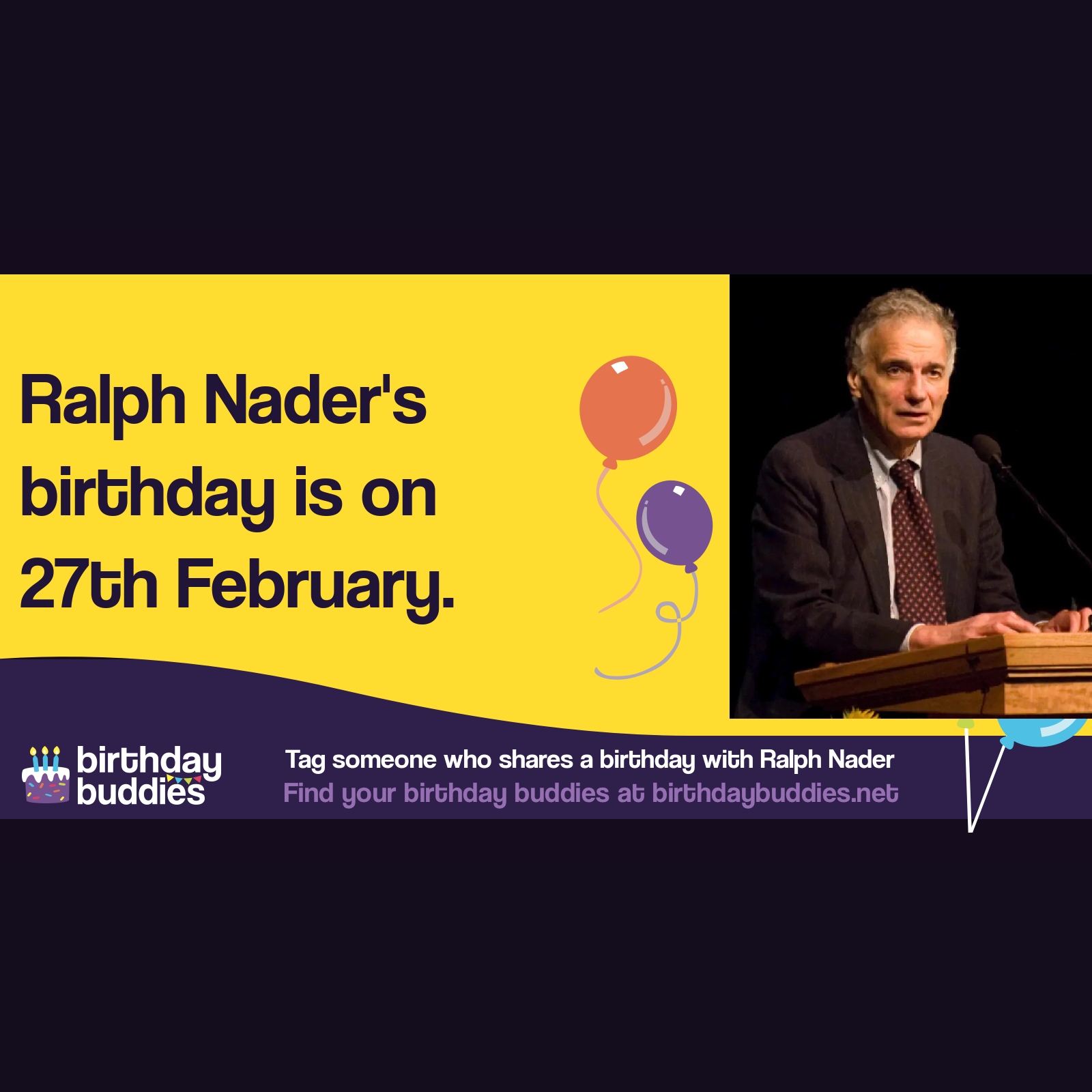 Ralph Nader&rsquo;s birthday is 27th February 1934