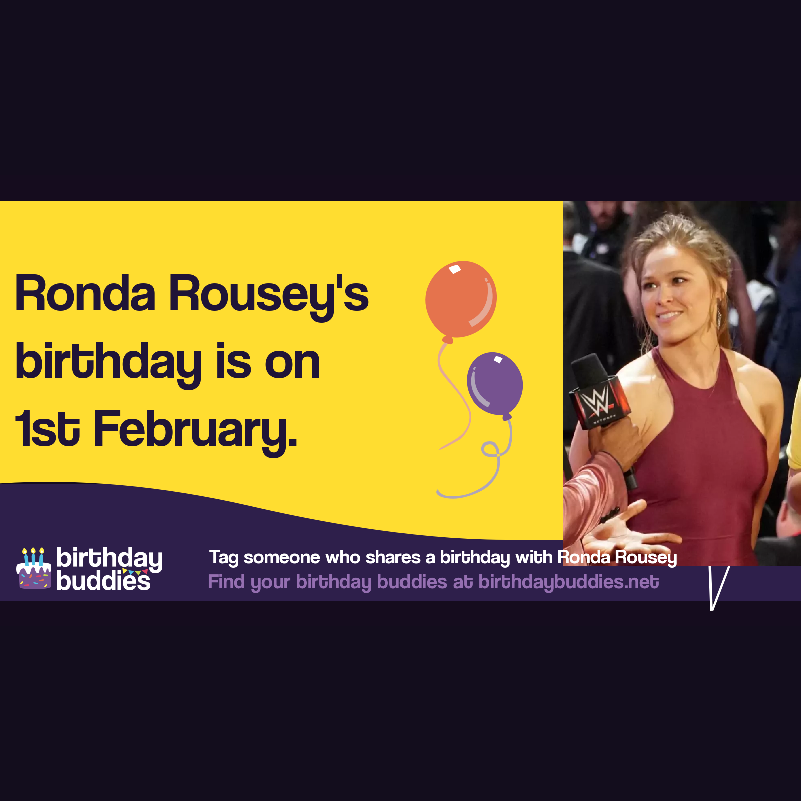 Ronda Rousey’s birthday is 1st February 1987