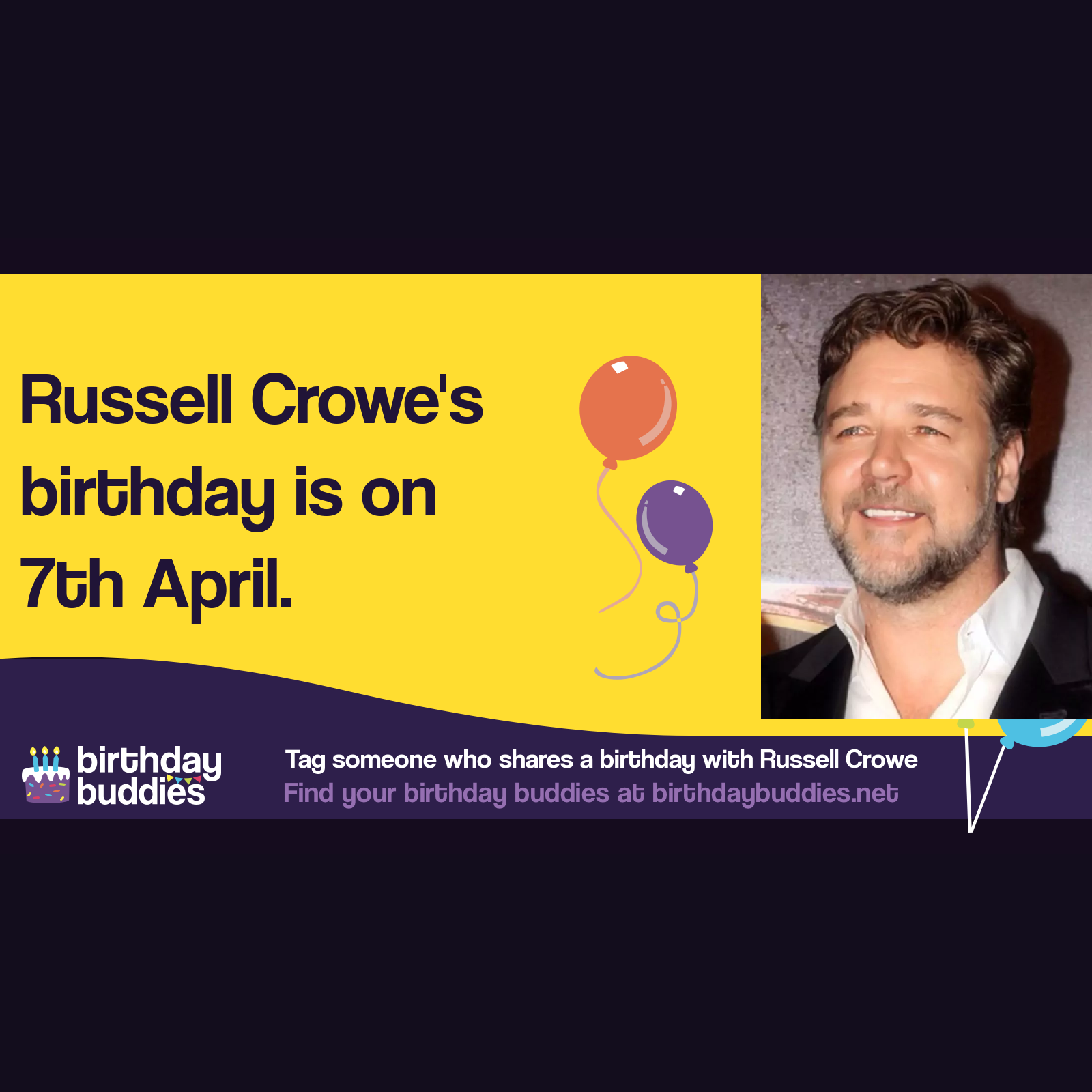Russell Crowe’s birthday is 7th April 1964