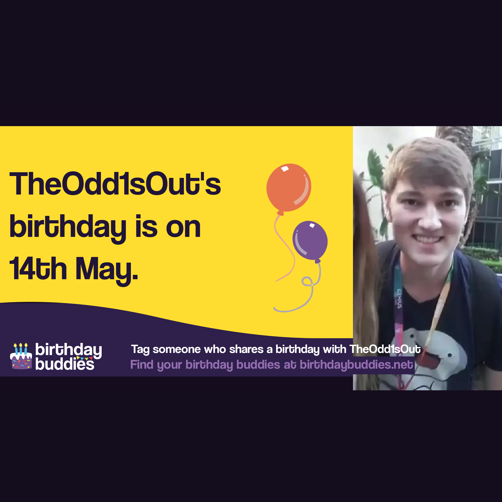 TheOdd1sOut’s birthday is 14th May 1996