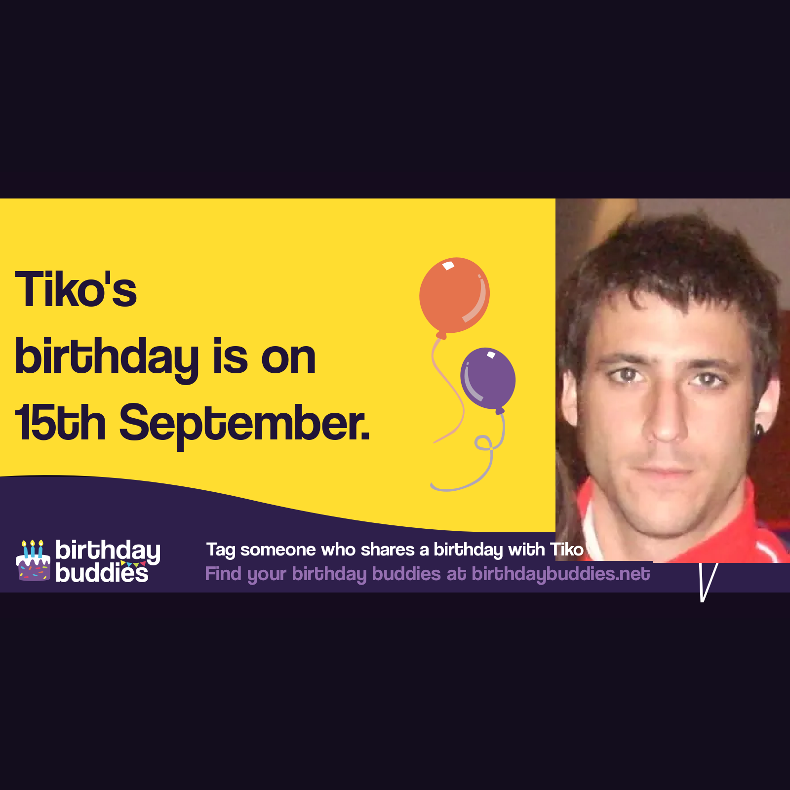 Tiko's birthday is 15th September 1976