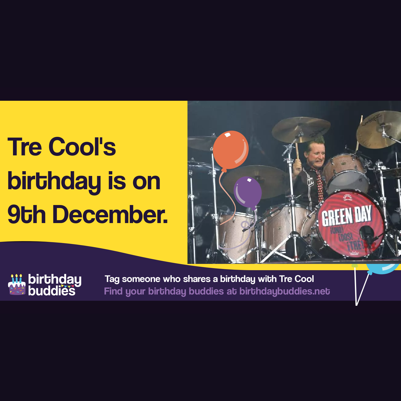 Tré Cool&rsquo;s birthday is 9th December 1972