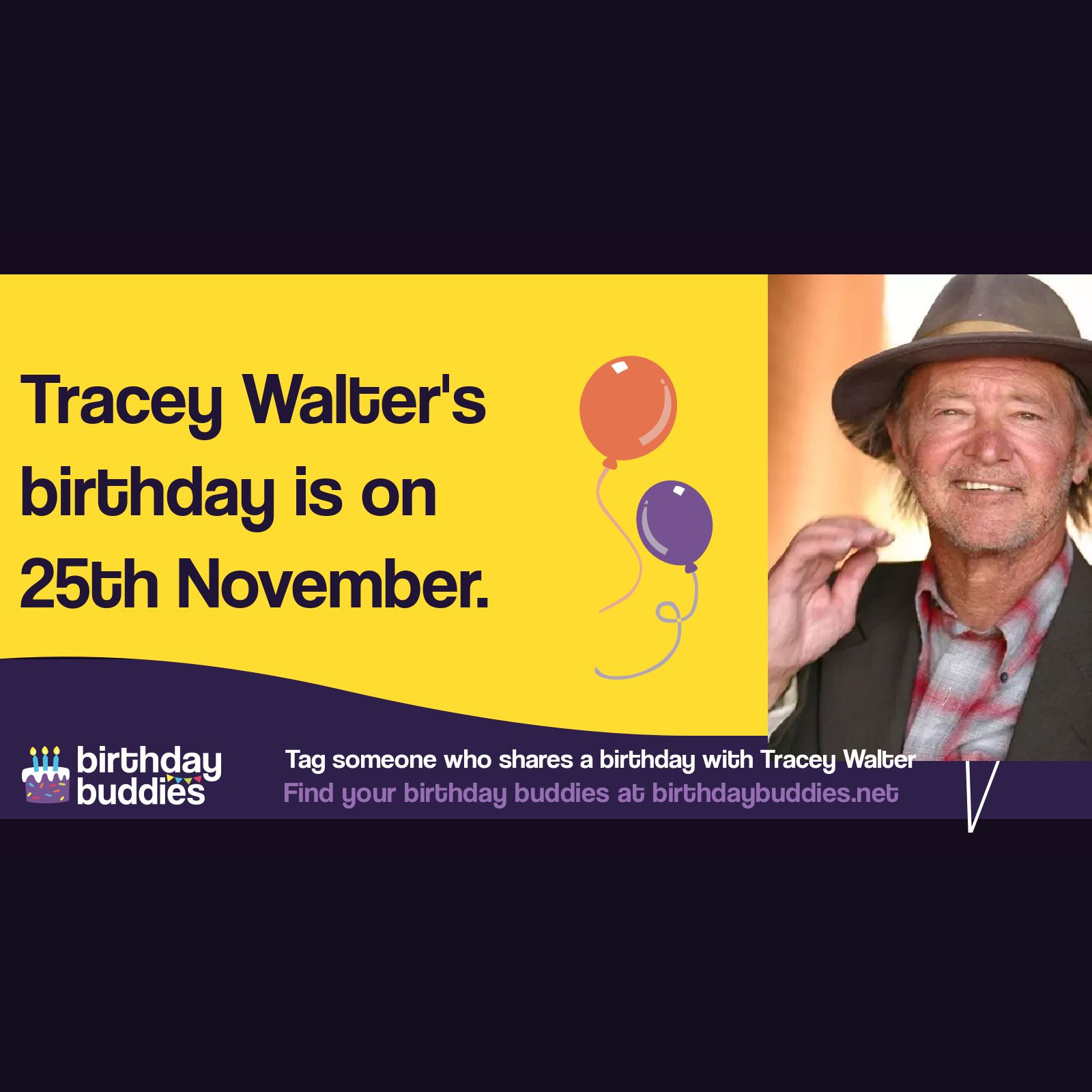 Tracey Walter’s birthday is 25th November 1947