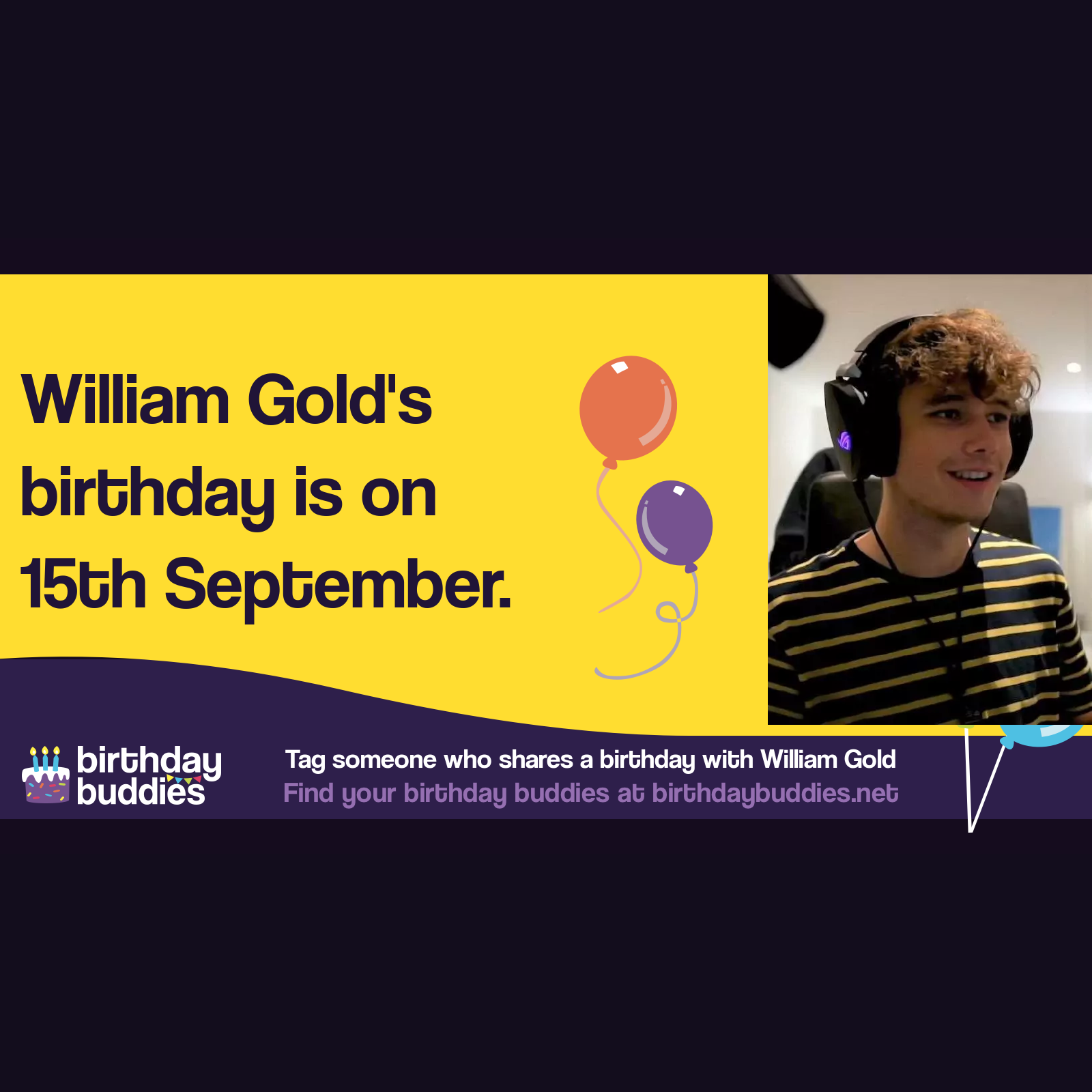 William Gold’s birthday is 15th September 1994