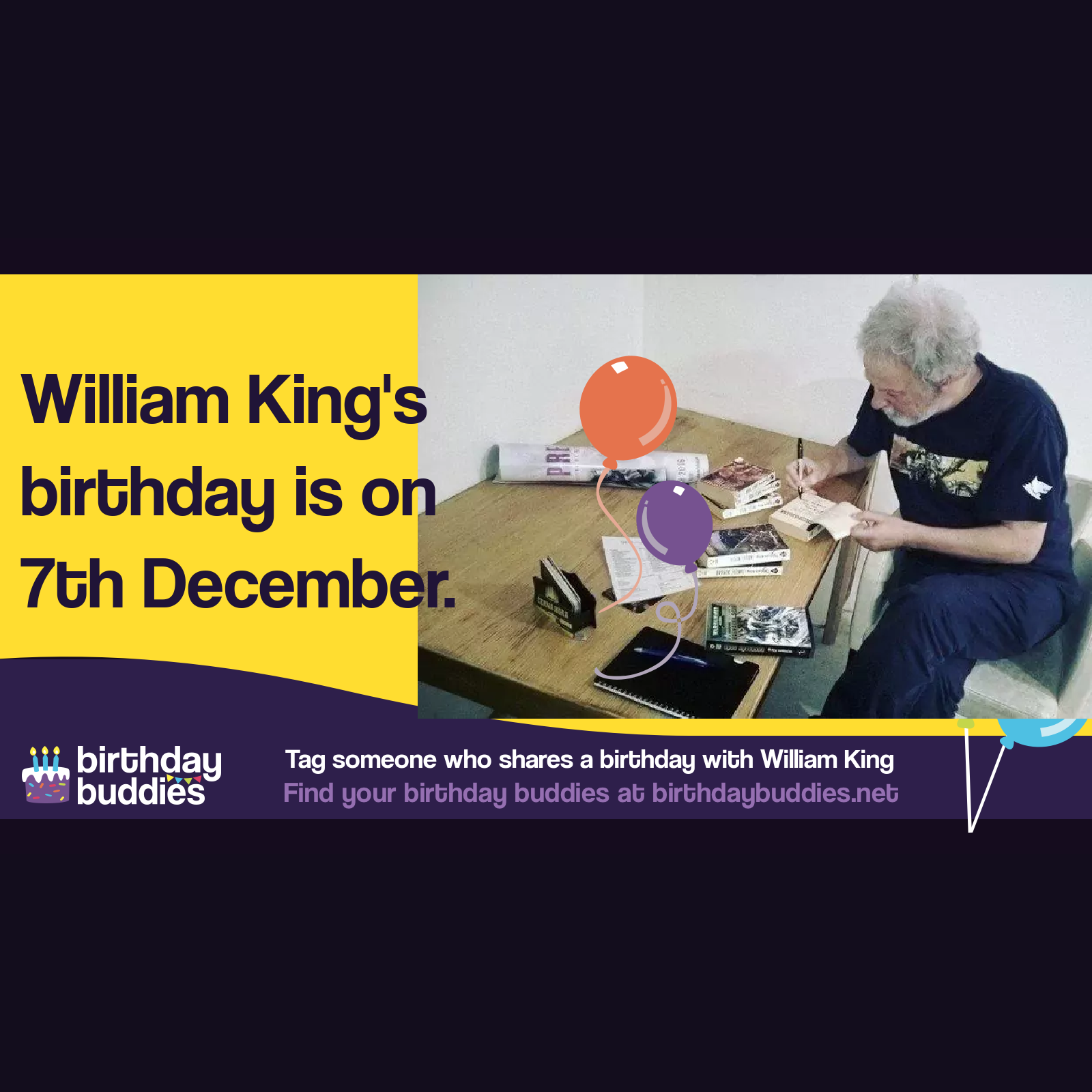 William King's birthday is 7th December 1959